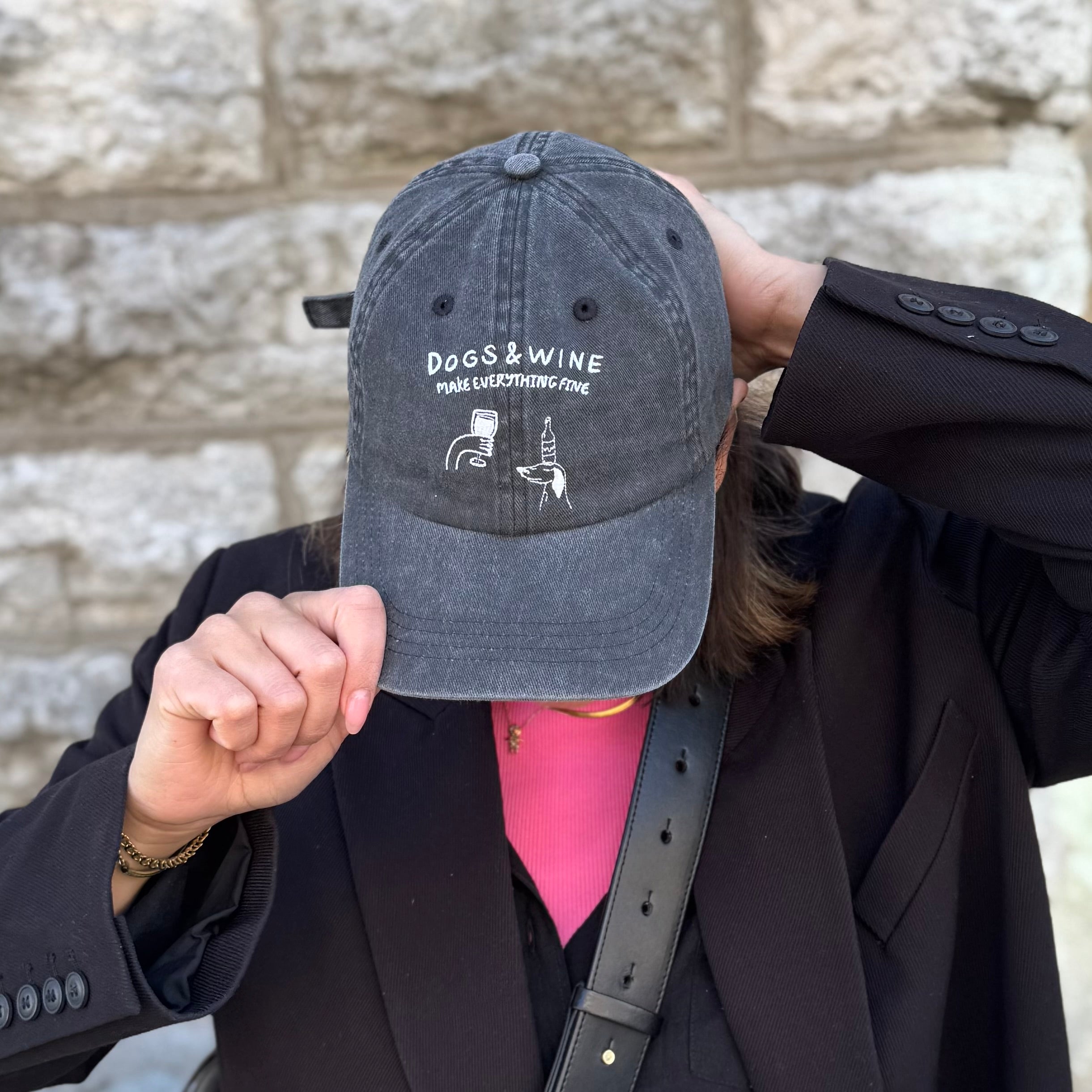 Black Denim Cap - Logo "Dogs & Wine Make Everything Fine"