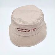 Beige Denim Bucket Hat - Dogs & Wine Make Everything Fine