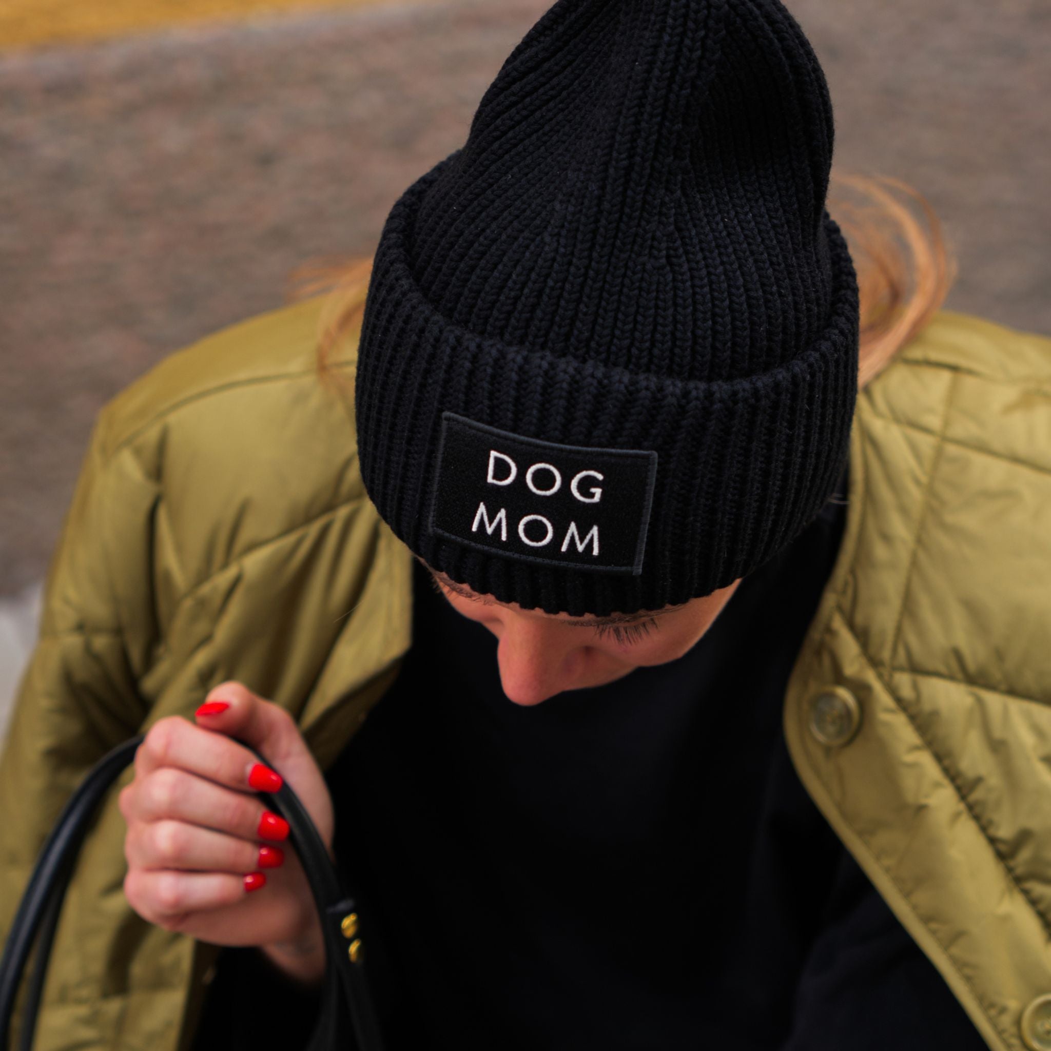 Black Wool Beanie - Dog Mom