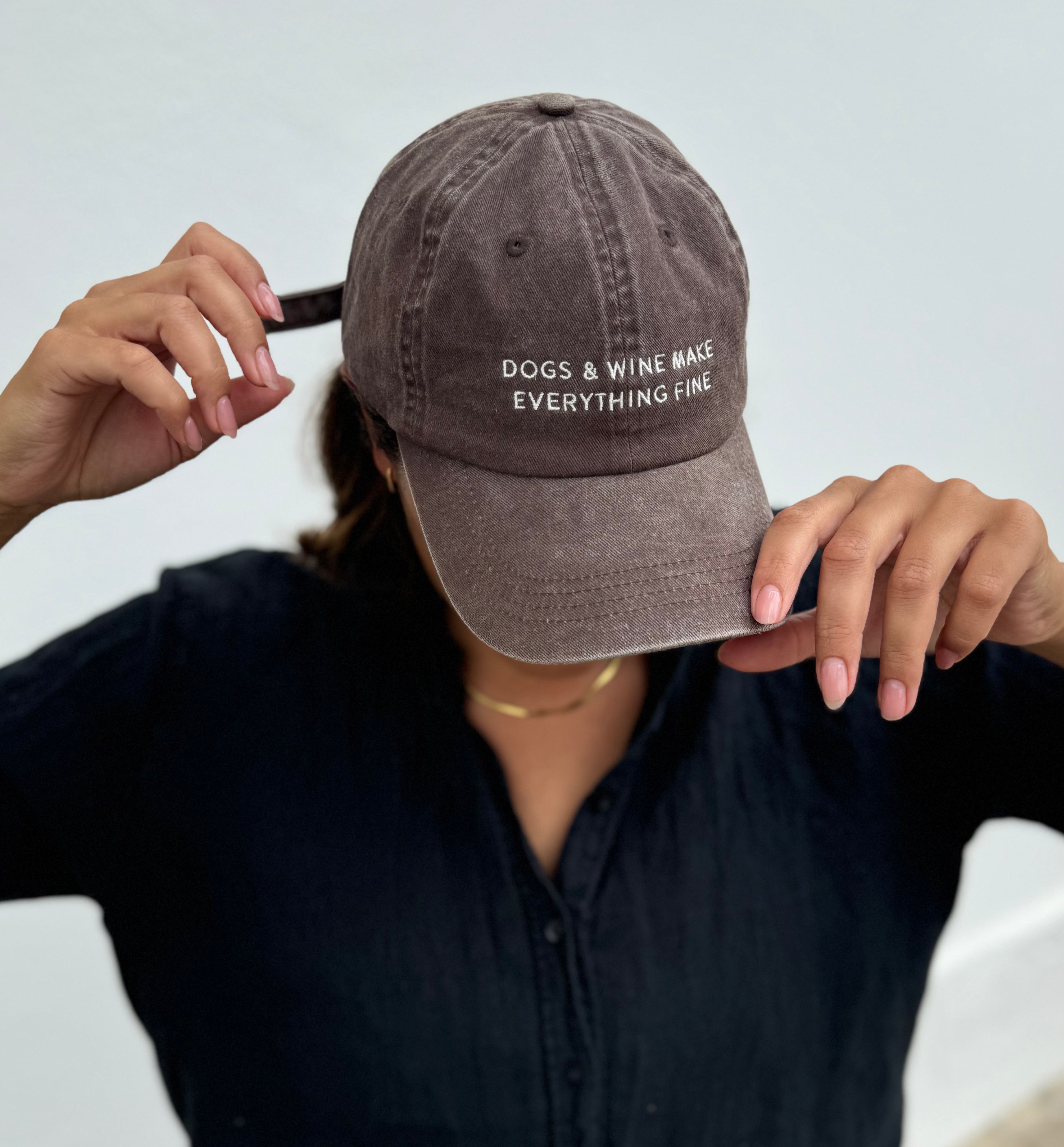 Brown Denim Cap - Dogs & Wine Make Everything Fine