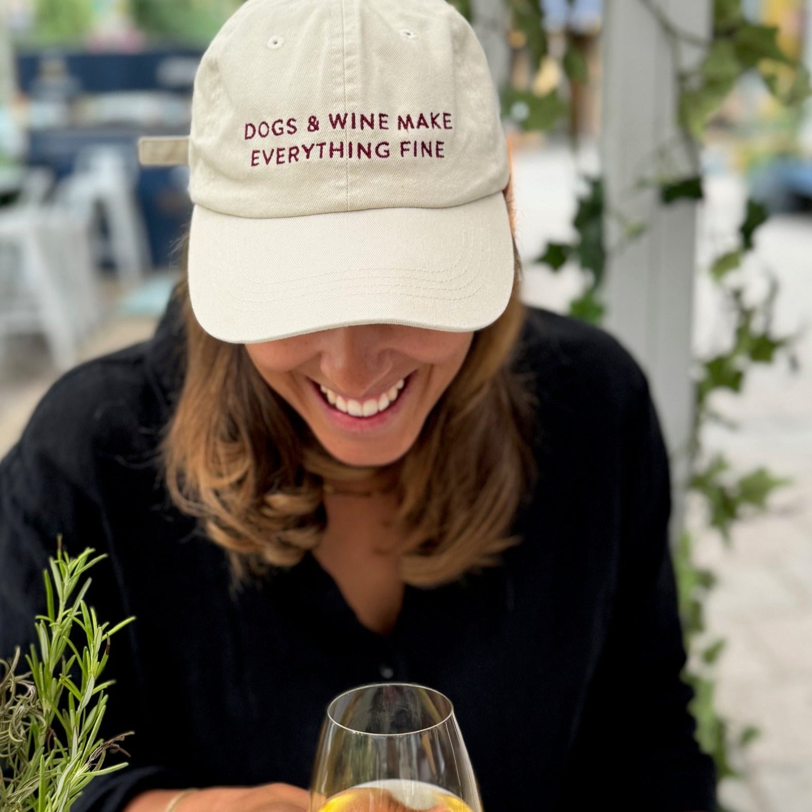 Beige Denim Cap - Dogs & Wine Make Everything Fine